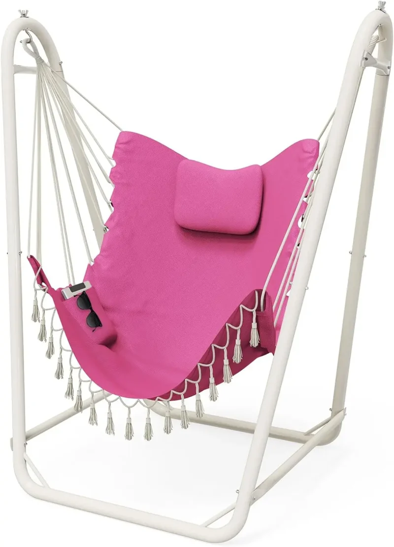U-Shaped Hammock Chair with Metal Stand - 350 lbs Capacity for Indoor & Outdoor Relaxation - Image 11