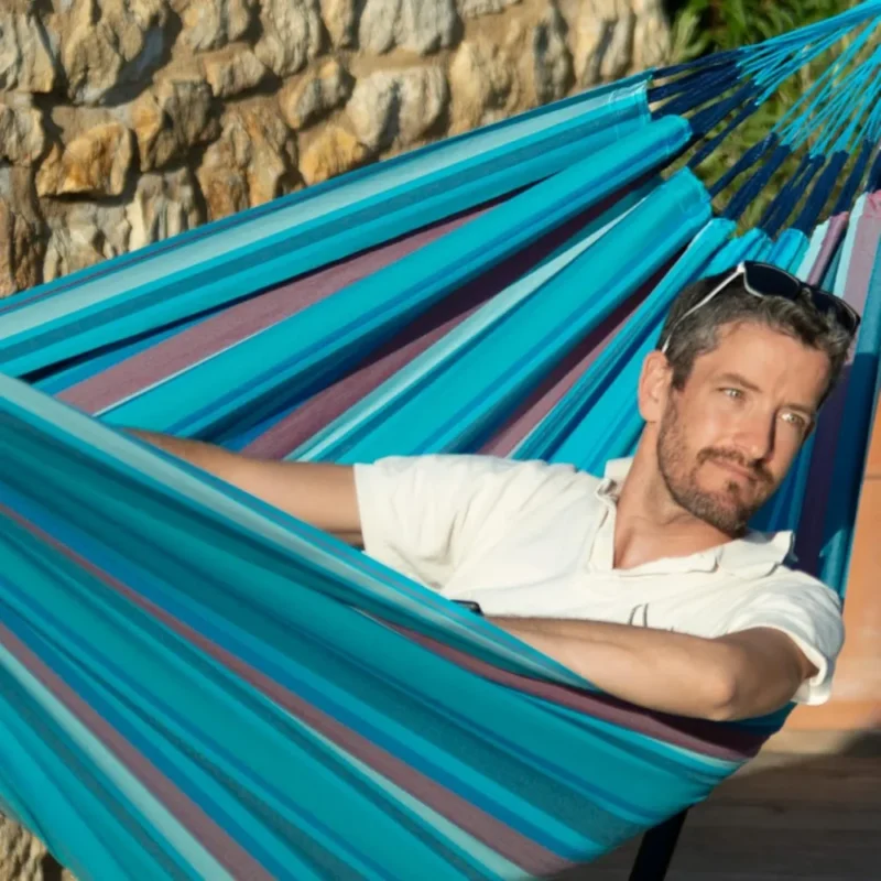 Double Olefin Hammock with Larch Wood Stand - 350 lbs Capacity for Backyard Relaxation - Image 2