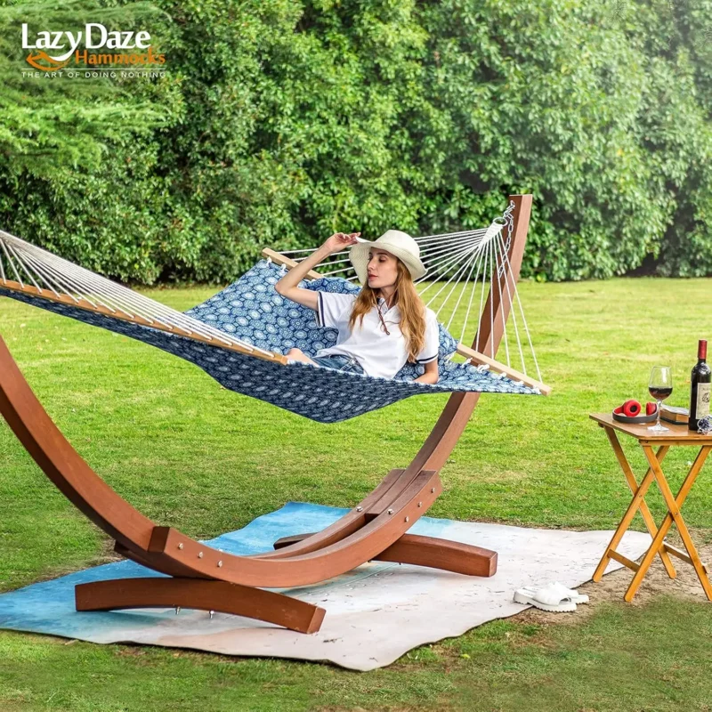 12 FT Double Quilted Fabric Hammock with Spreader Bars - 450 lbs Capacity for Backyard & Patio - Image 6