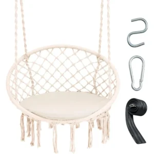 Macrame Hanging Chair with Cushion & Hardware Kit - 330 lbs Capacity for Indoor & Outdoor