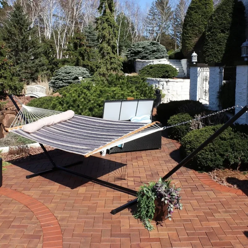 Double Quilted Fabric Hammock with Steel Stand - 400 lbs Capacity for Outdoor Patio & Backyard - Image 4