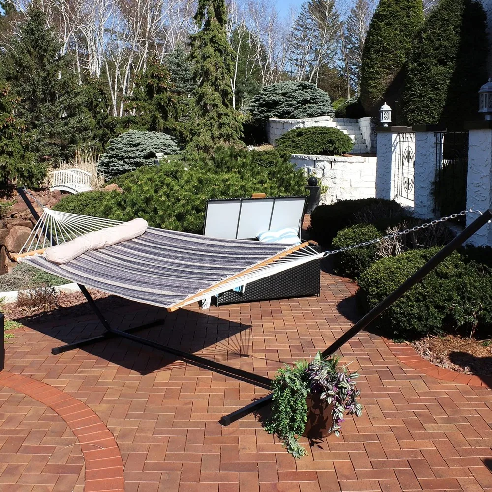Quilted fabric hammock constructed for weather resistance