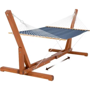 Double Wood & Textilene Hammock with Steel Stand - 475 lbs Capacity for Backyard & Patio