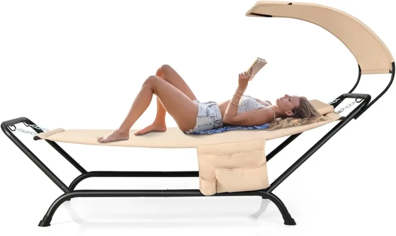 Adjustable Canopy Hammock with Rustproof Metal Stand - 350 lbs Capacity for Backyard Relaxation - Image 8