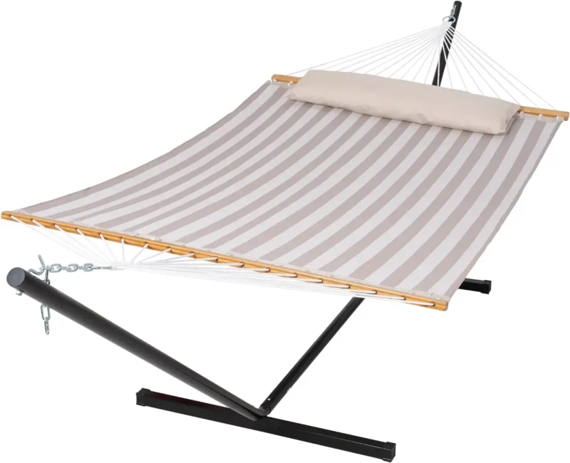 Double Textilene Hammock with Steel Stand - 450 lbs Capacity for Garden & Poolside - Image 8