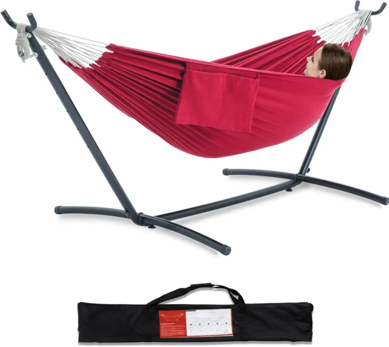 Double Fabric Hammock with Steel Stand - 450 lbs Capacity for Backyard & Patio - Image 16