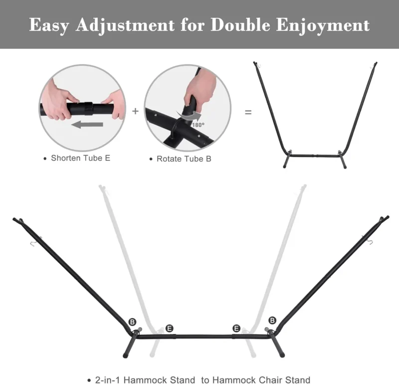 Double Convertible Hammock with Steel Stand - 475 lbs Capacity for Backyard & Camping - Image 4