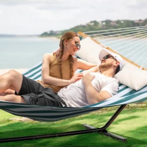 Double Textilene Hammock with Steel Stand - 450 lbs Capacity for Garden & Poolside