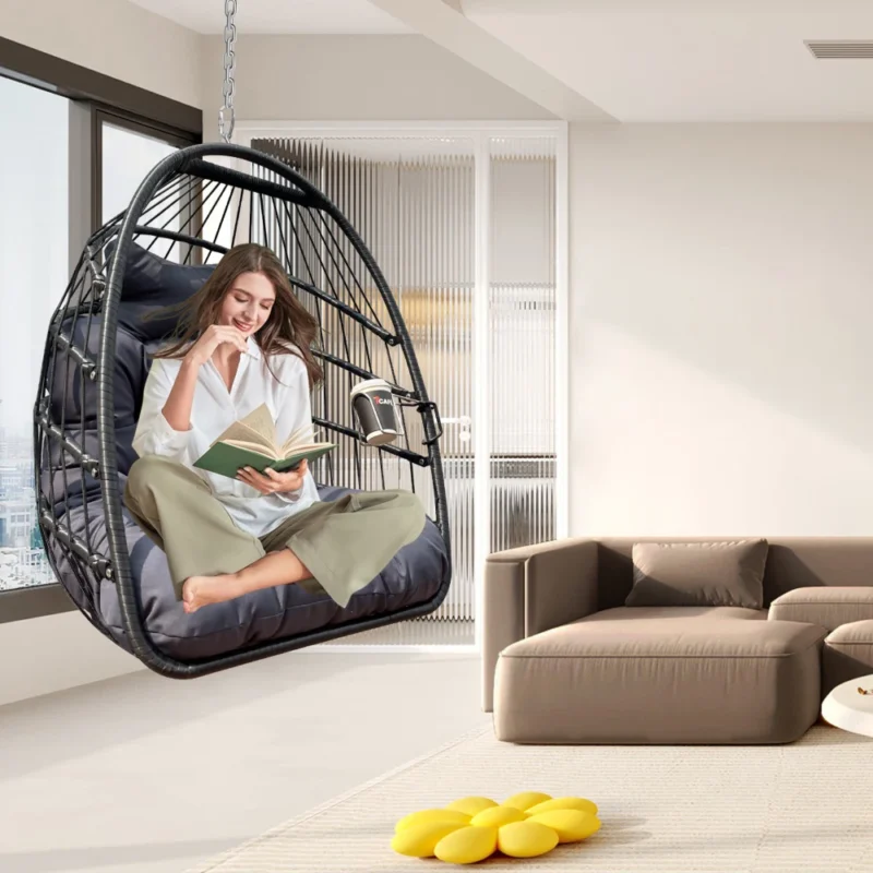 Hanging Egg Chair with UV Resistant Cushion - 350 lbs Capacity for Indoor & Outdoor - Image 5