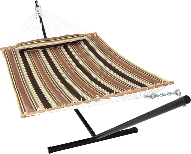 Double Quilted Fabric Hammock with Steel Stand - 400 lbs Capacity for Outdoor Patio & Backyard - Image 15