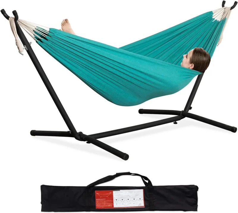 Double Fabric Hammock with Steel Stand - 450 lbs Capacity for Backyard & Patio - Image 11