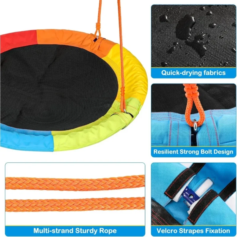 Round Saucer Swing with Heavy-Duty Metal Stand - 440 lbs Capacity for Kids Outdoor Fun - Image 6