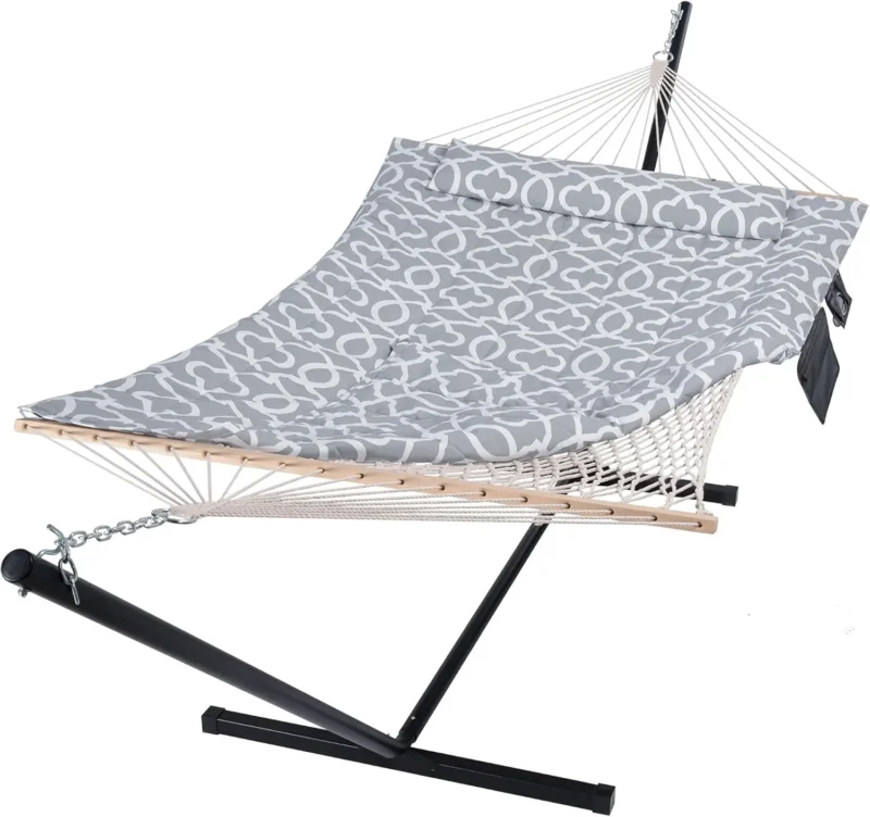 Double Cotton Rope Hammock with Steel Stand - 475 lbs Capacity for Backyard & Patio - Image 8