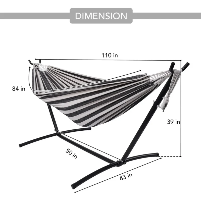 Double Cotton Fabric Hammock with Steel Stand - 450 lbs Capacity for Backyard & Patio - Image 4