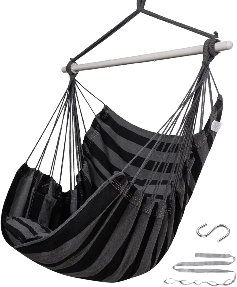Deluxe Hanging Hammock Chair with Steel Bar - 500 lbs Capacity for Indoor & Outdoor - Image 11