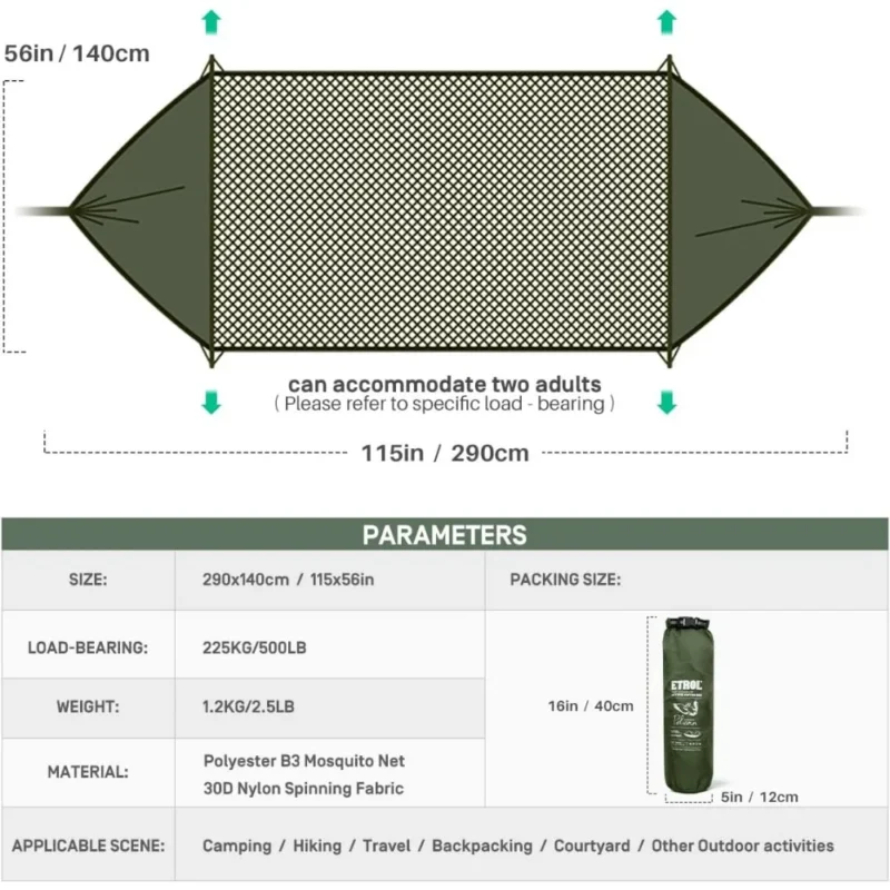 3-in-1 Portable Hammock with Mosquito Net - 250 lbs Capacity for Camping & Travel - Image 3