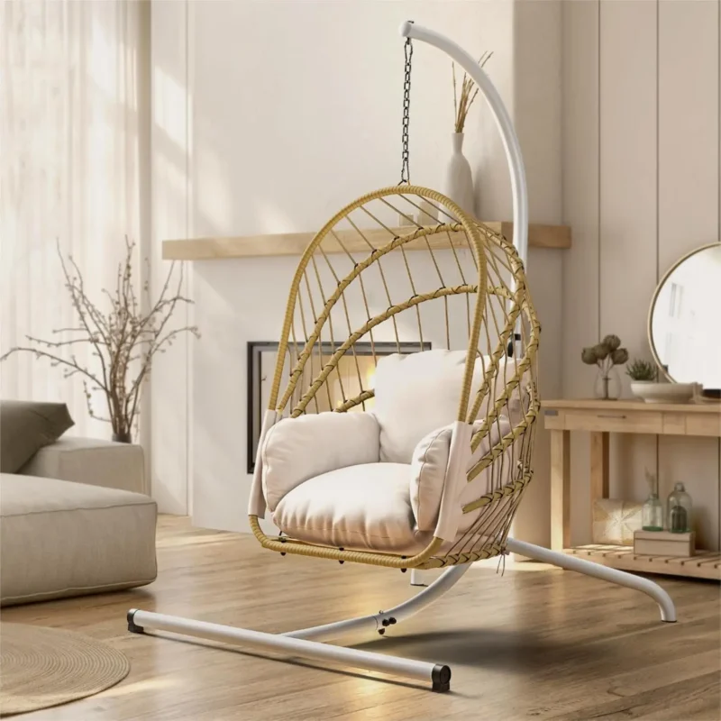 Wicker Hanging Egg Chair with Cushions - 350 lbs Capacity for Indoor & Outdoor Use - Image 7