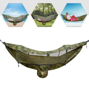 Single Nylon Camping Hammock with Anti-Mosquito Protection - 440 lbs Capacity for Outdoor Adventures