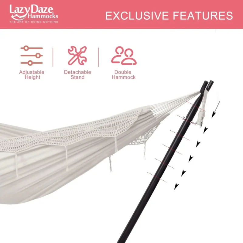 Double Fabric Hammock with Steel Stand - 450 lbs Capacity for Backyard & Camping - Image 3