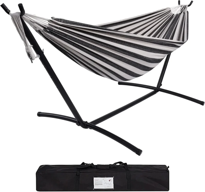 Double Cotton Fabric Hammock with Steel Stand - 450 lbs Capacity for Backyard & Patio - Image 7
