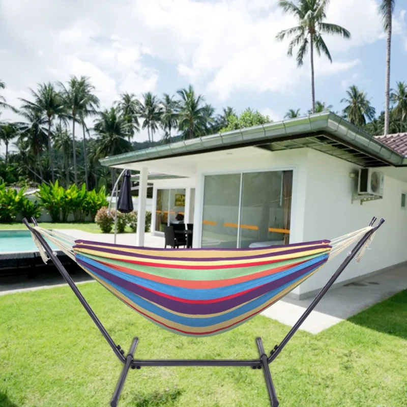 Double Natural Rope Hammock with Steel Stand - 400 lbs Capacity for Backyard & Patio - Image 6