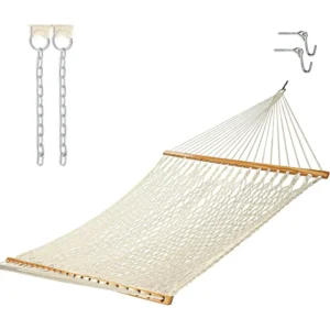 Double Traditional Cotton Rope Hammock with Extension Chains - 450 lbs Capacity for Backyard & Patio