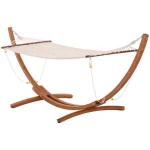 10ft Wooden Arc Hammock with Stand - 300 lbs Capacity for Backyard & Patio