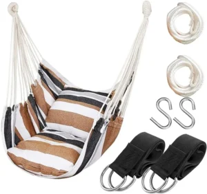 Cotton Weave Hammock Chair with Stand - 300 lbs Capacity for Indoor & Outdoor