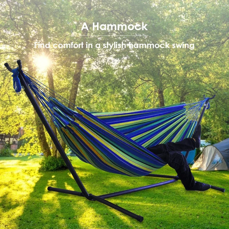 Double Fabric Hammock with Steel Stand - 450 lbs Capacity for Backyard & Patio - Image 5