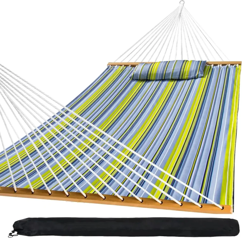 Double Quilted Fabric Hammock with Spreader Bars & Pillow - 450 lbs Capacity for Backyard & Patio - Image 9
