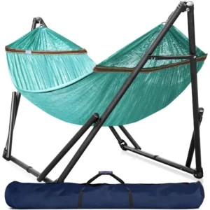 Double Fabric Hammock with Folding Steel Stand - 600 lbs Capacity for Indoor & Outdoor Relaxation