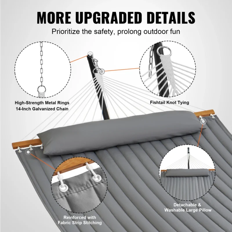 Double 480lb Hammock with 12ft Steel Stand & Pillow - Heavy-Duty for Patio & Yard - Image 6