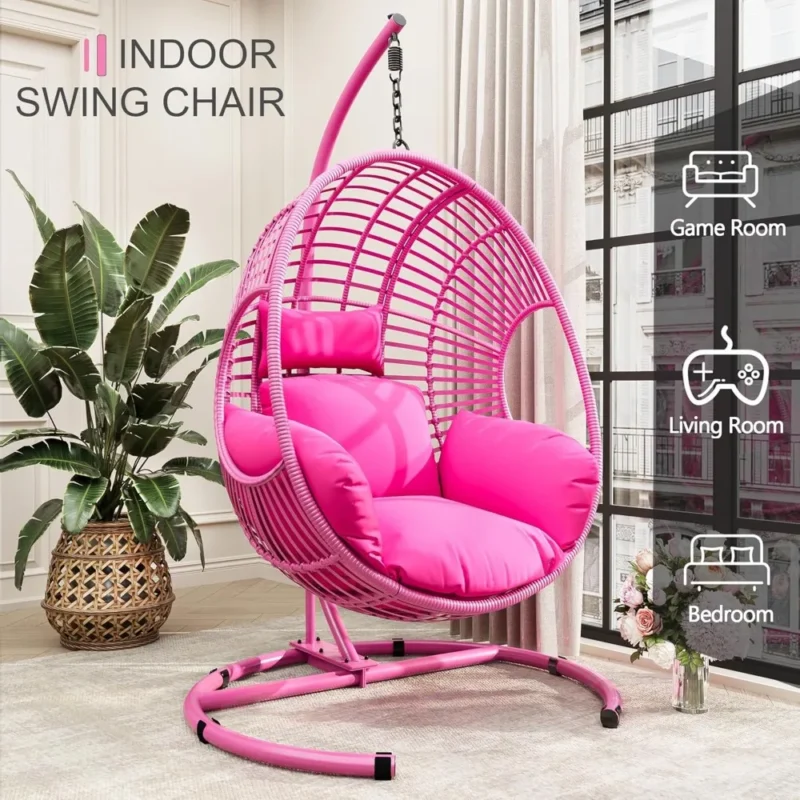 Oversized Wicker Egg Chair with Stand - 400 lbs Capacity for Indoor & Outdoor - Image 5