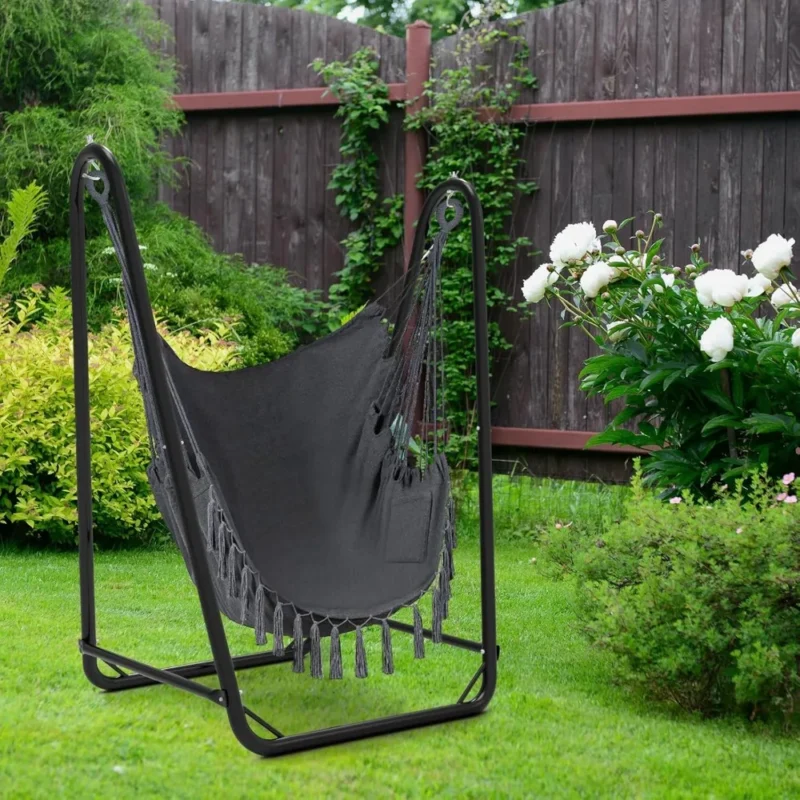 U-Shaped Hammock Chair with Metal Stand - 350 lbs Capacity for Indoor & Outdoor Relaxation - Image 5