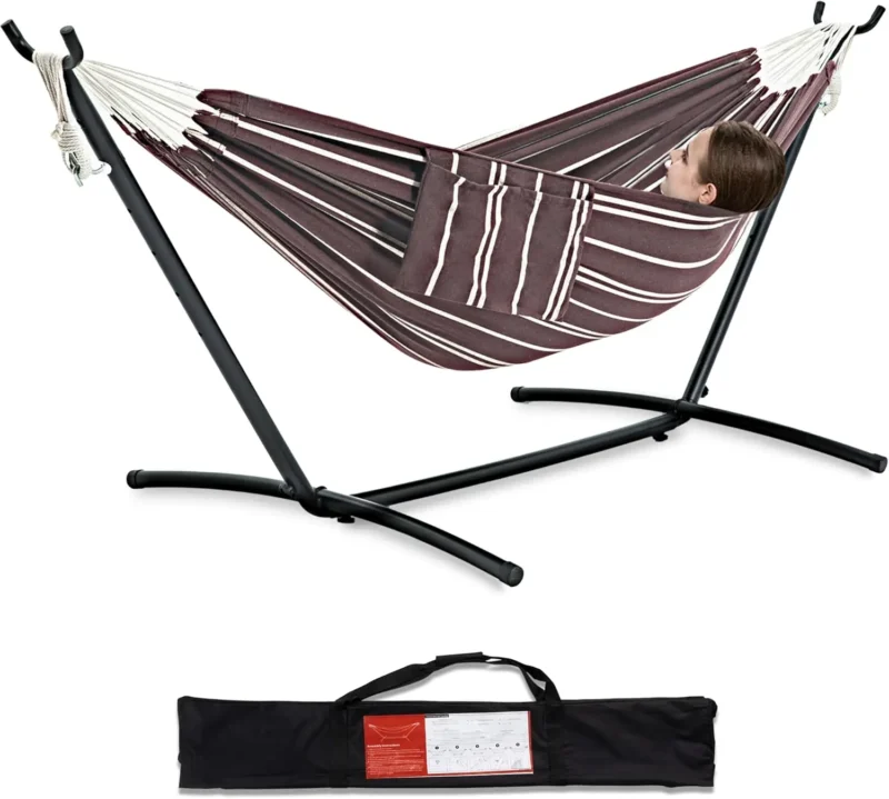 Double Fabric Hammock with Steel Stand - 450 lbs Capacity for Backyard & Patio - Image 10