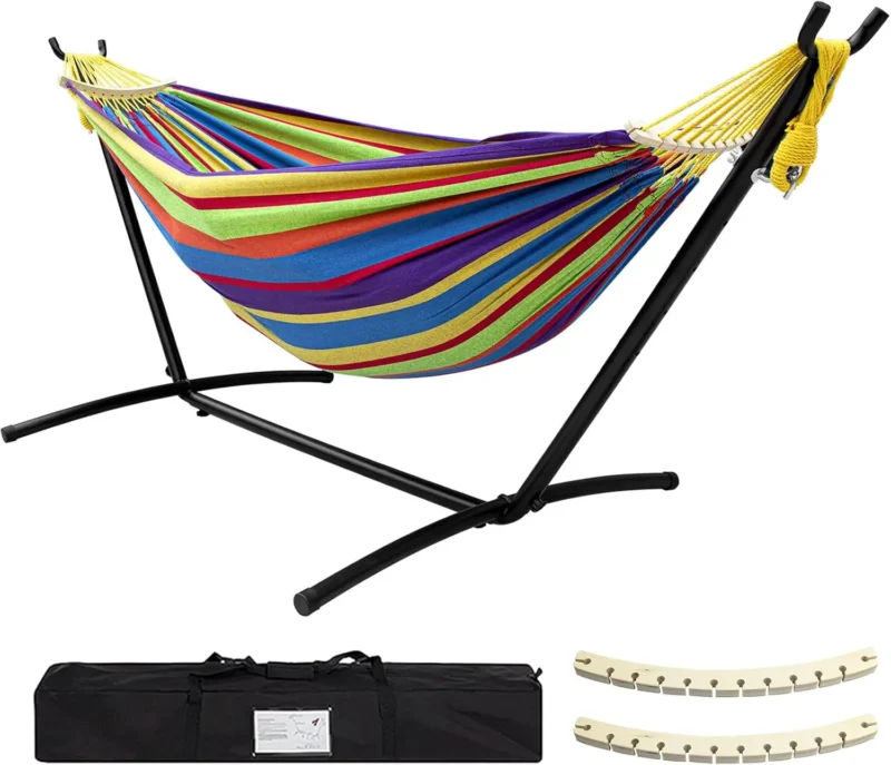 Double Fabric Hammock with Steel Stand - 450 lbs Capacity for Backyard & Patio - Image 7