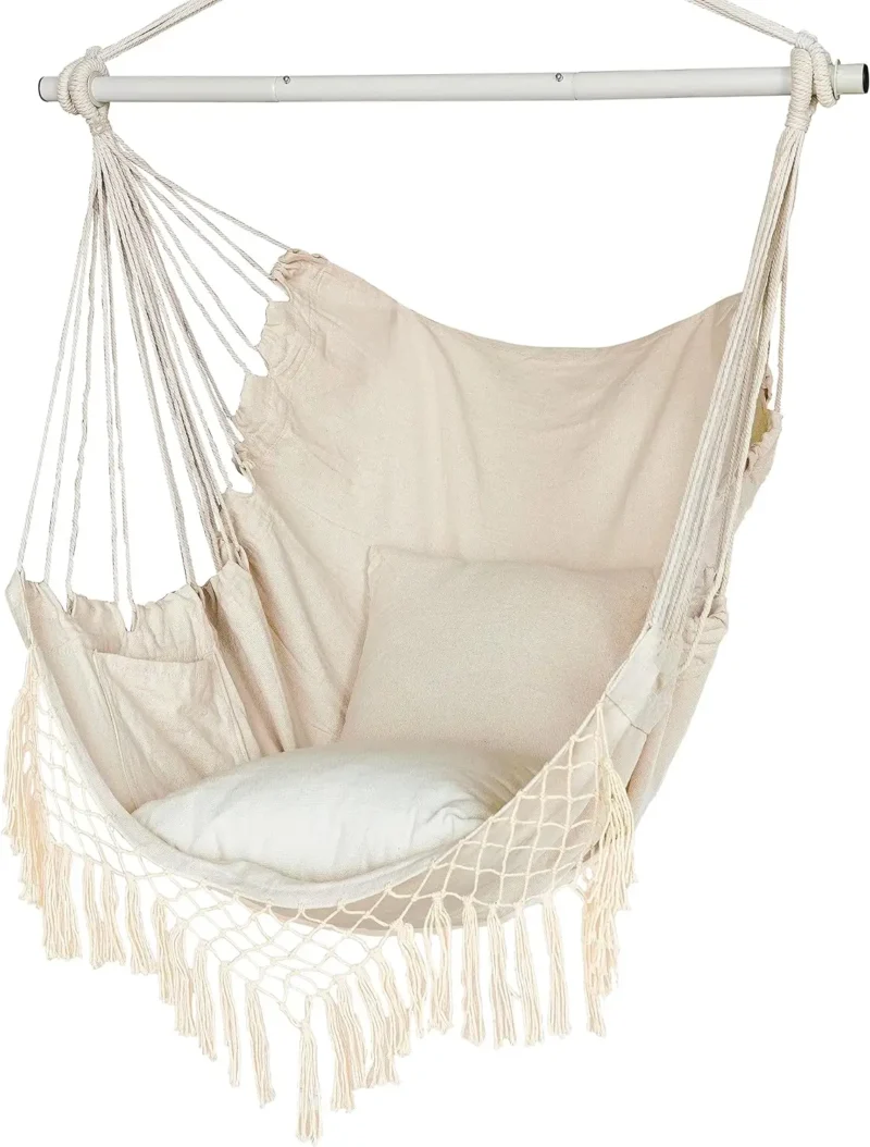 Hanging Rope Swing Chair with 2 Cushions - 330 lbs Capacity for Indoor & Outdoor - Image 10