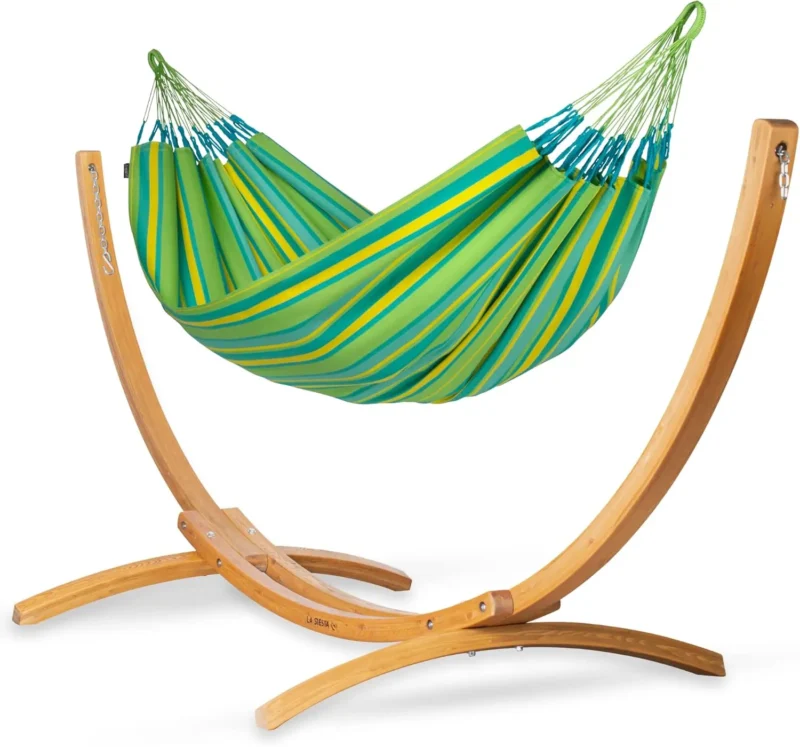 Double Olefin Hammock with Larch Wood Stand - 350 lbs Capacity for Backyard Relaxation - Image 10