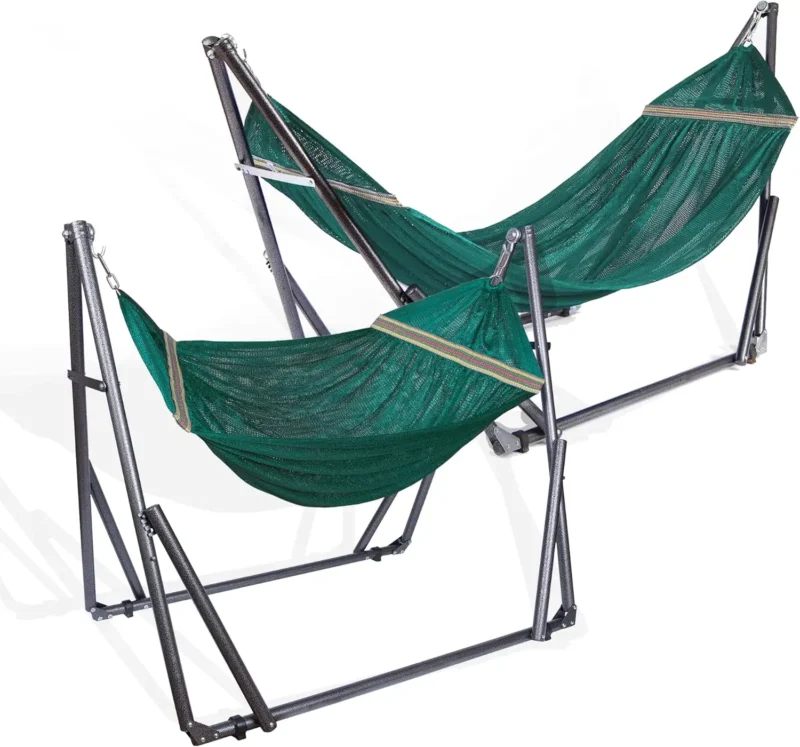 2-in-1 Polyester Hammock with Steel Stand - 450 lbs Capacity for Indoor & Outdoor Relaxation - Image 7
