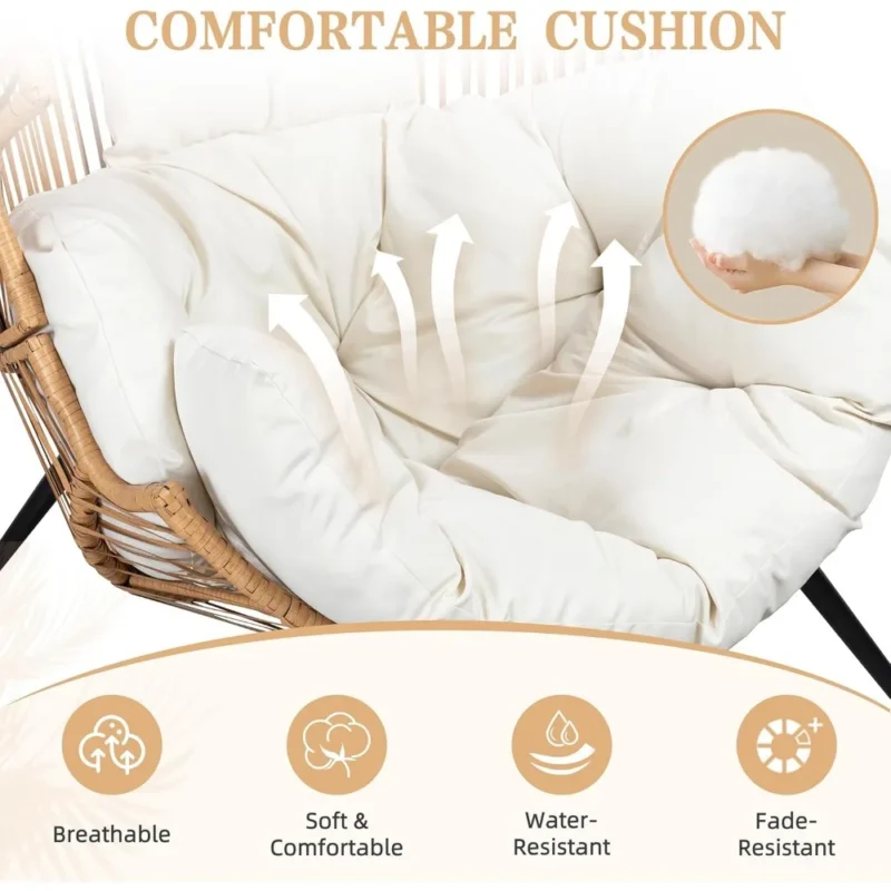 Oversized PE Rattan Egg Chair with Cotton Cushion - 300 lbs Capacity for Indoor & Outdoor - Image 3