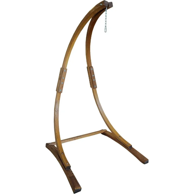 7 ft Wooden Hammock Chair Stand with Teak Finish - 265 lbs Capacity for Indoor & Outdoor Use