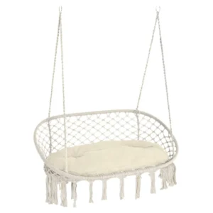2-Person Macrame Hammock Chair with Cushion - 400 lbs Capacity for Indoor & Outdoor