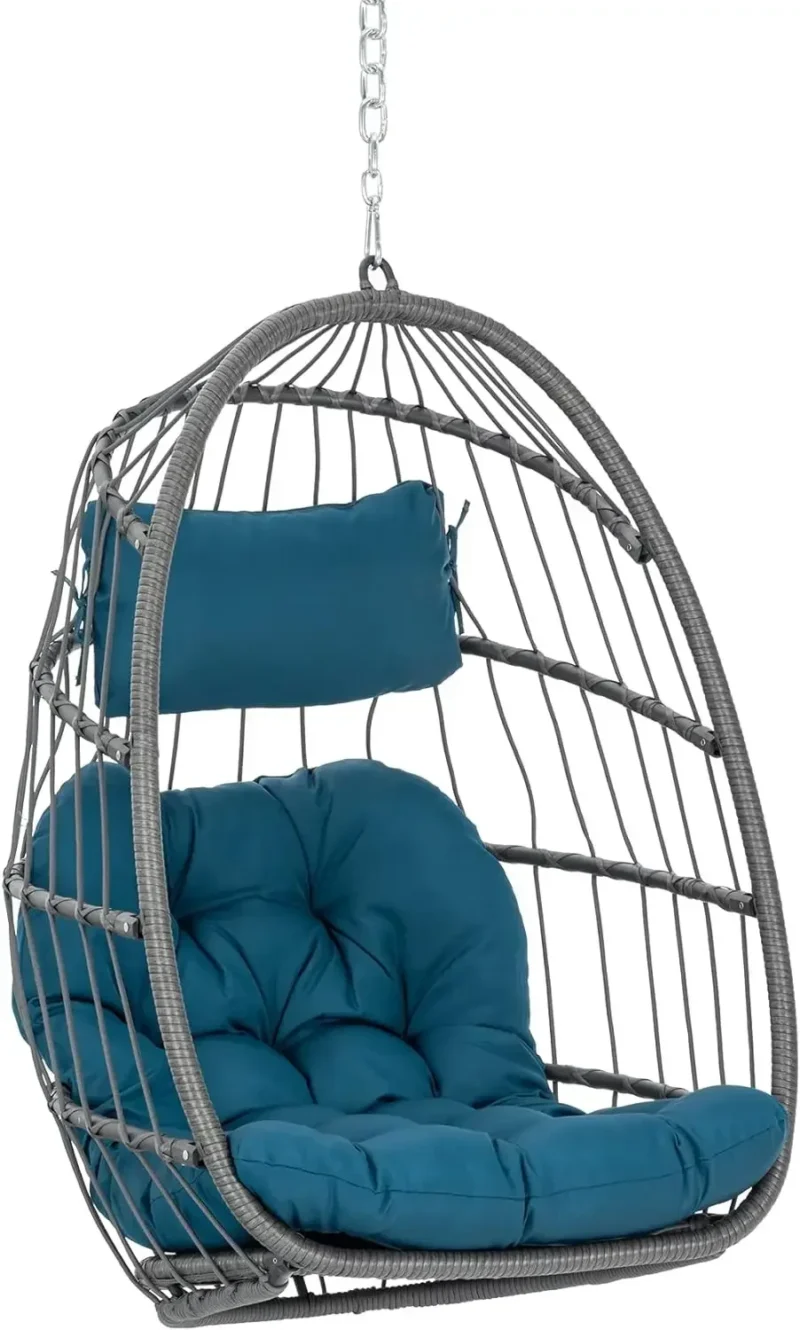 Foldable Wicker Hanging Egg Chair - 265 lbs Capacity for Indoor & Outdoor Use - Image 8