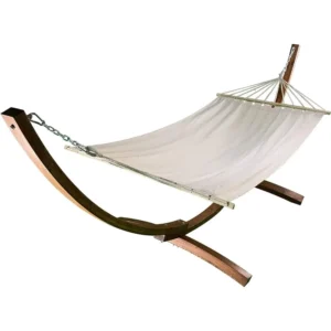 Single Wood Arc Hammock Set with Quilted Bed - 300 lb Capacity for Patio & Garden
