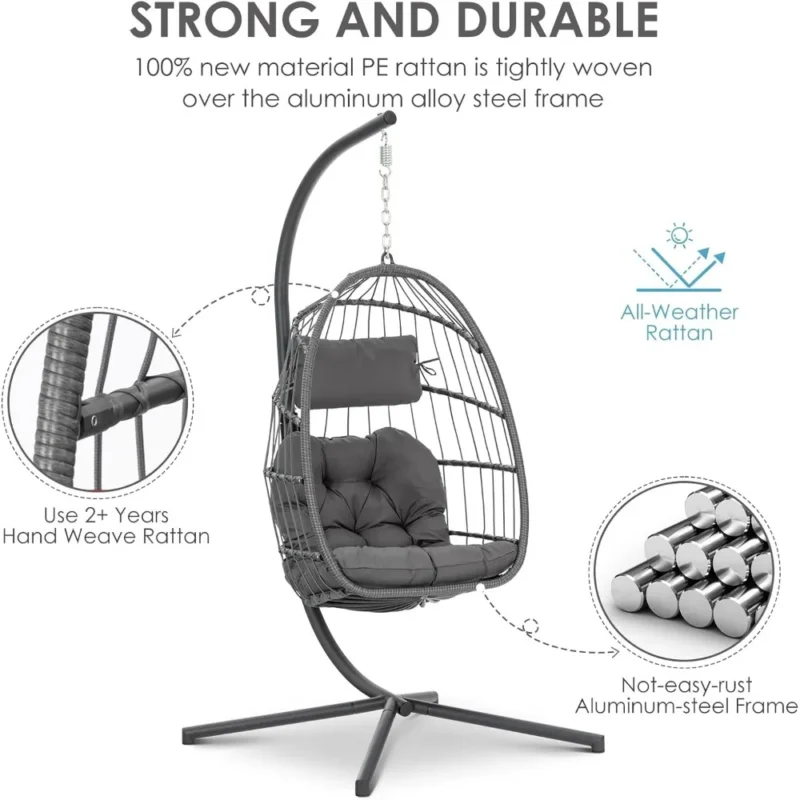 Hanging Egg Chair with Aluminum Frame - 370 lbs Capacity for Indoor & Outdoor Patio - Image 4