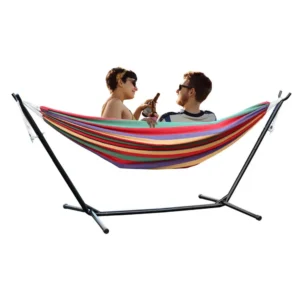Single-Person Canvas Hammock with Stand and Carrying Bag - 300 lbs Capacity for Indoor & Outdoor