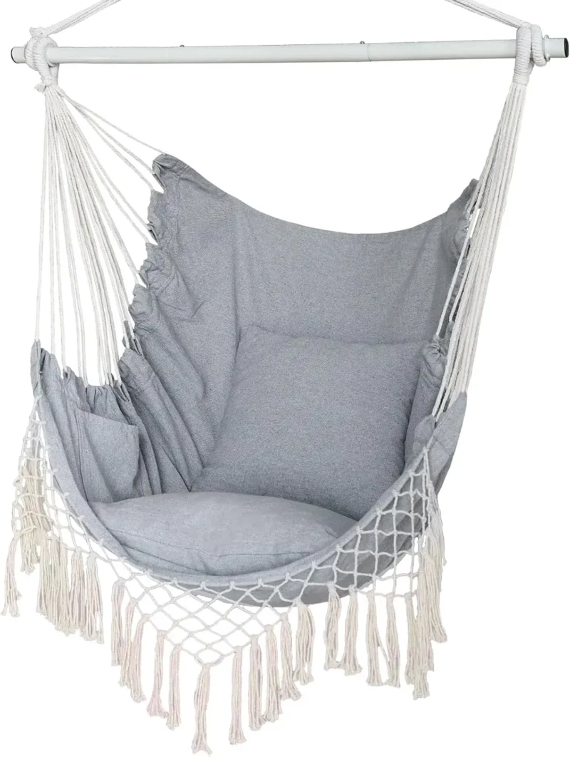 Hanging Rope Swing Chair with 2 Cushions - 330 lbs Capacity for Indoor & Outdoor - Image 7
