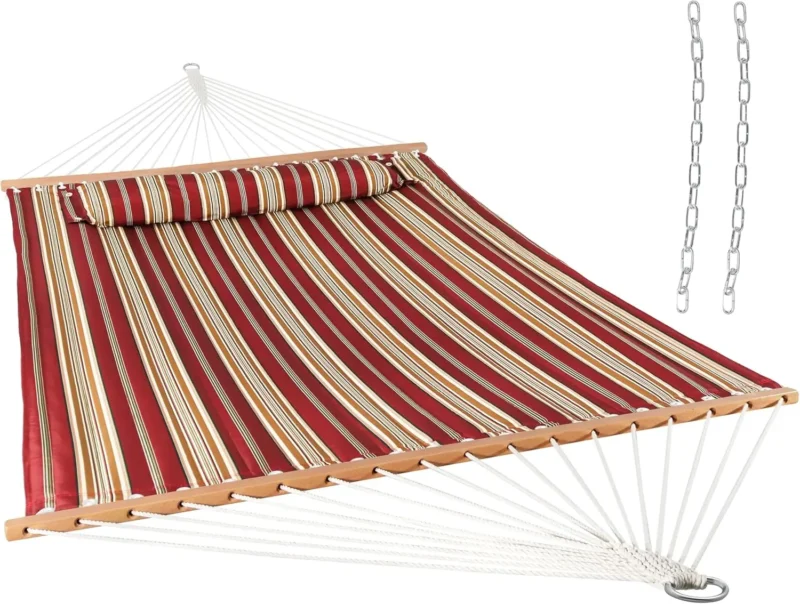Double Quilted Polyester Hammock with Steel Stand - 450 lbs Capacity for Patio & Backyard - Image 7