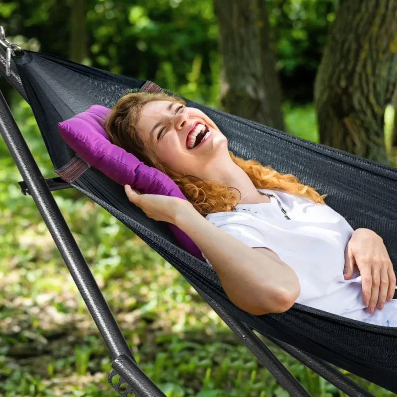 Double Steel Hammock with Foldable Stand - 600 lbs Capacity for Outdoor Relaxation - Image 5