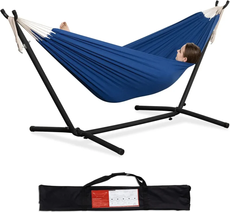 Double Fabric Hammock with Steel Stand - 450 lbs Capacity for Backyard & Patio - Image 13
